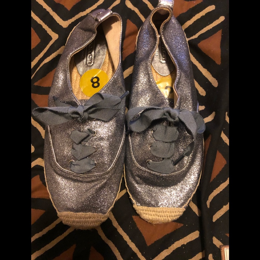 Coach Ramira Silver-blue glitter lace up flats!